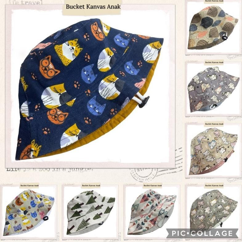 Topi Bucket Hat Anak Laki Laki Perempuan Karakter Hewan Bahan Kanvas Tebal Ada Tali Motif Umur 6 7 8