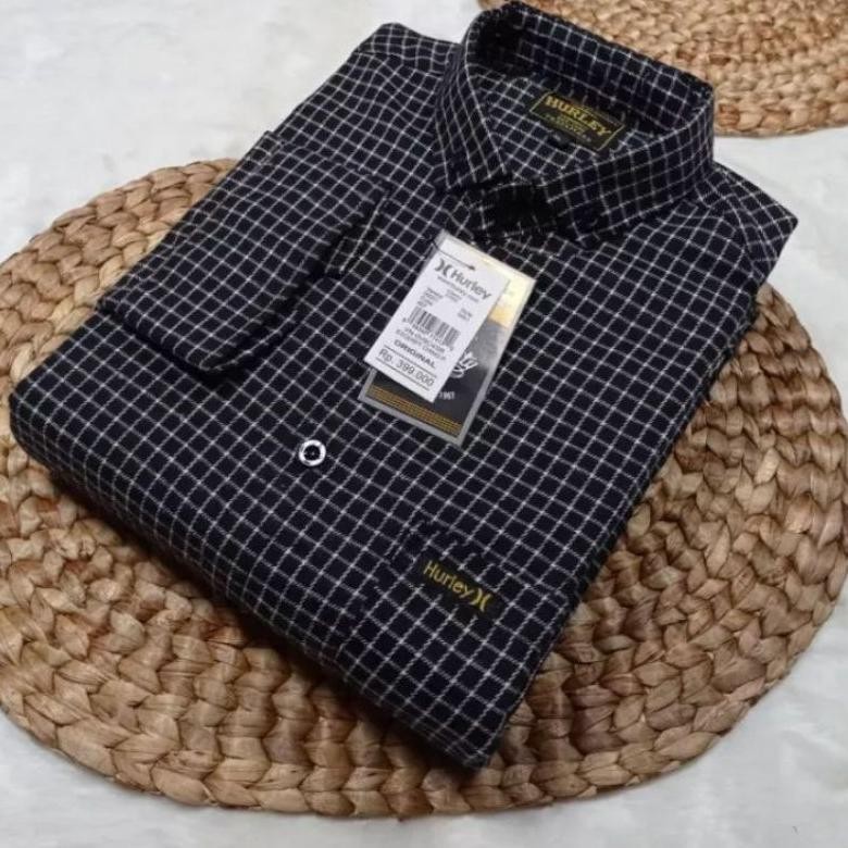 Baju Kemeja Tactical Pria Lapangan Outdoor Nel Cowok Dewasa Kotak Kecil Hitam Garis Putih Lengan Pan