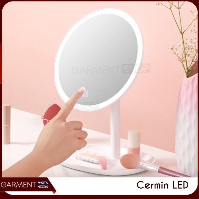 Cermin Make Up Kaca Rias Lampu LED Bulat Bundar Standing Mirror