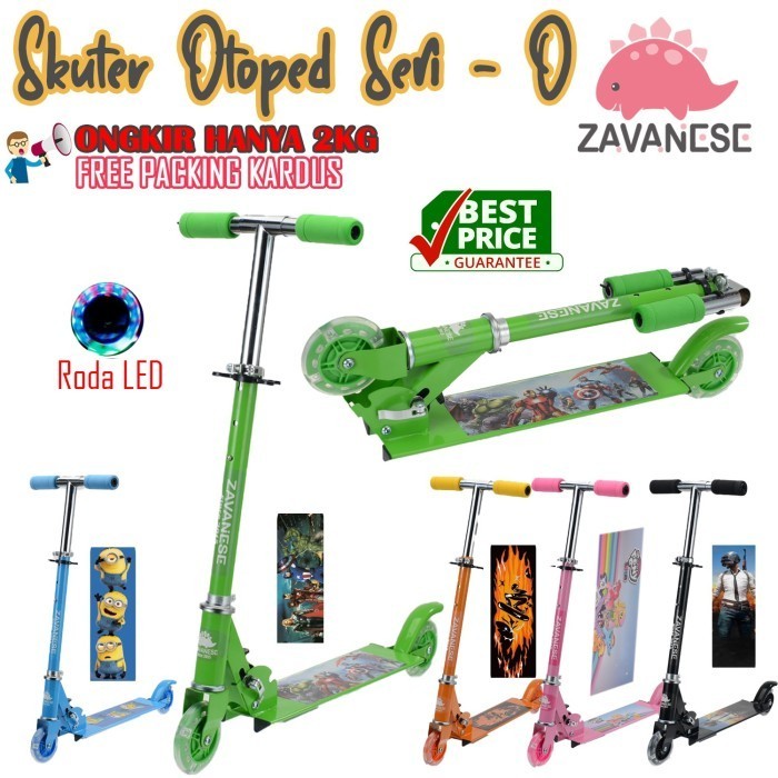 Mainan Anak Skuter Anak Seri-O Otoped Zavanese Roda 2 Karakter Led