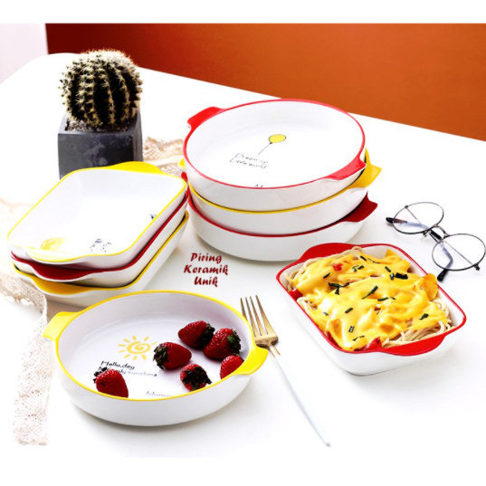 Round Plate Ceramic / Cute Korean Baking Plate / Piring Baking Lucu