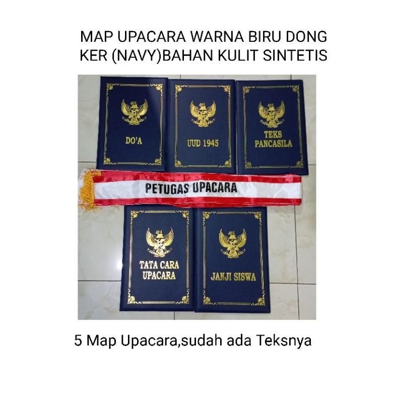 

masih promoo paket 5 map bingkai upacara bendera warna navy sudah ada teksnya/bahan kulit sintetis