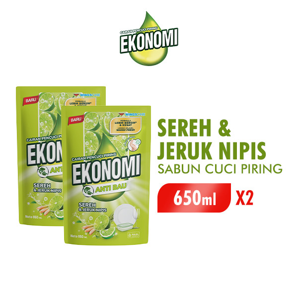 Ekonomi Power Liquid Sabun Cuci Piring Sereh & Jeruk Nipis Pouch 650 ml x2