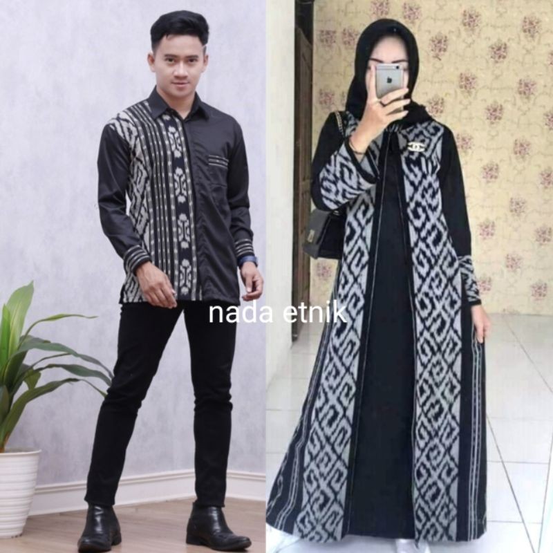 [Bahan halus dan Nyaman] gamis tenun etnik muslim muslimah set baju couple seragam keluarga