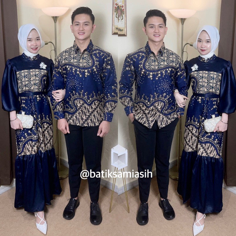 [Bahan halus dan Nyaman] Ellena Gamis Couple Set Hijab Batik Kombinasi Polos Santorini Silk Premium