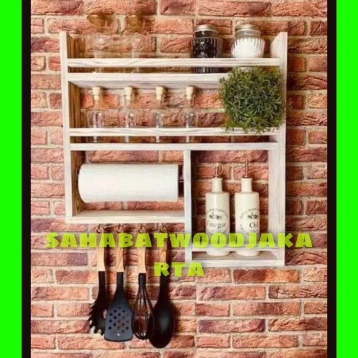 RAK BUMBU RAK BUMBU DAPUR KAYU RAK GANTUNG RAK DINGDING MINIMALIS