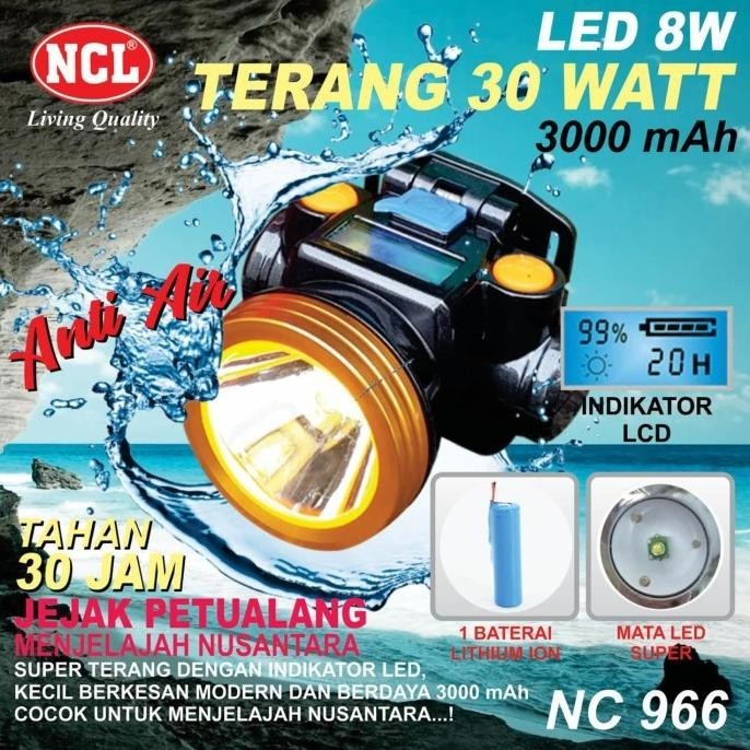 TERBARU - Senter Kepala NCL NC-966 LED 8W Putih / Kuning - Kuning