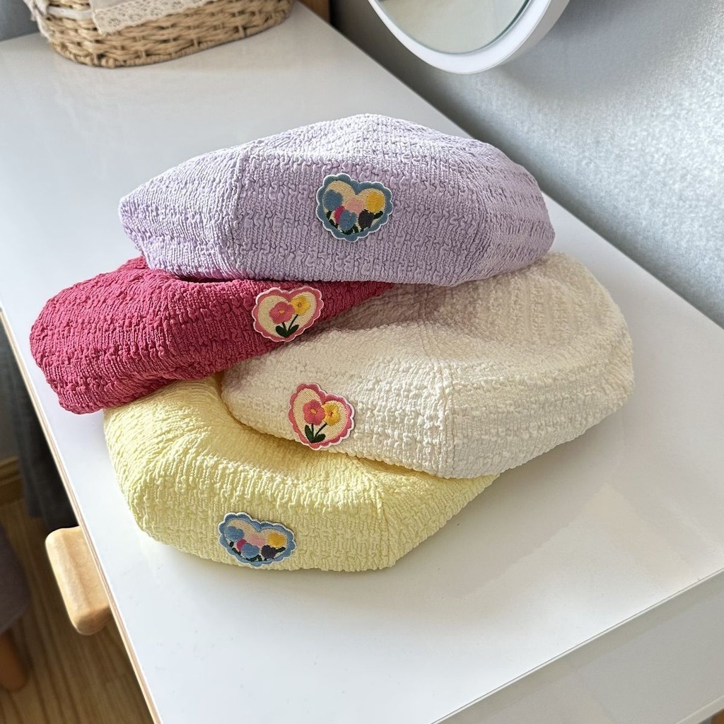 Topi Baret Seersucker Segar Kecil Musim Panas Topi Pelukis Oktagonal Semua Cocok Sejuk Putih