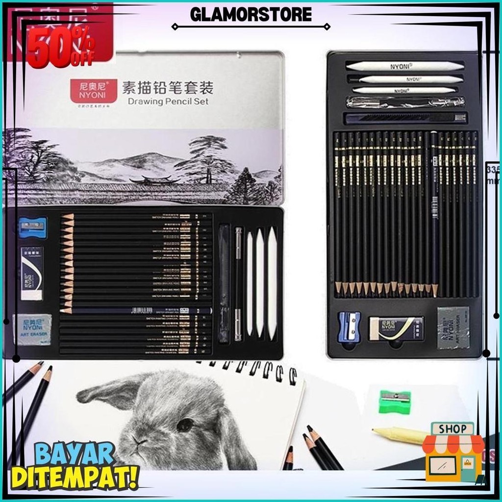 

Nyoni Drawing Pencil Gambar Set 29Pcs Metal Tin Box Pensil Gambar Lukis Sketsa Lengkap Paket Promo