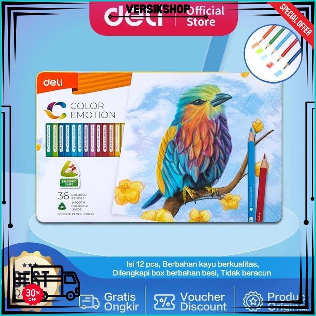 

Deli Pensil Warna Celup Halus 12/24/36 Warna, Bentuk Segitiga Ergonomis Ec00205 Ec00225 Ec00235 Gratis Ongkir