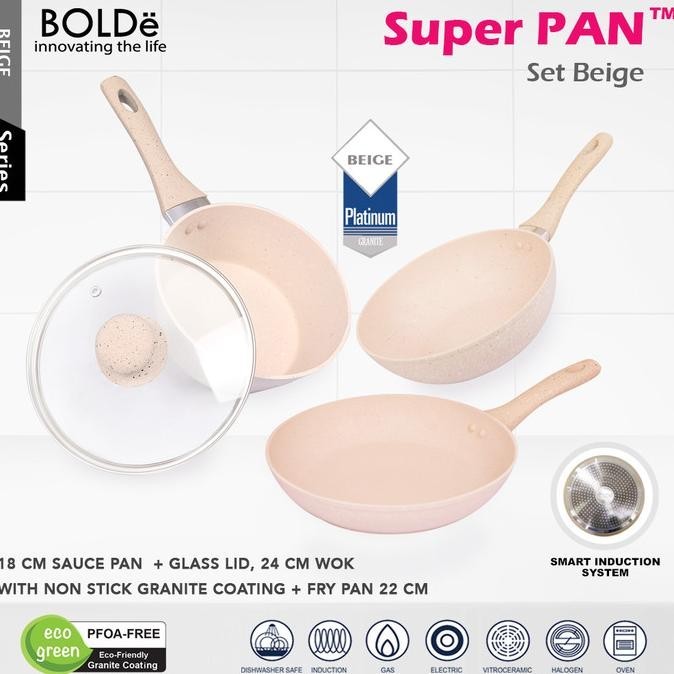 Bolde Super Pan Set - Beige | Panci Granite Ceramic Cookware Set | Eco