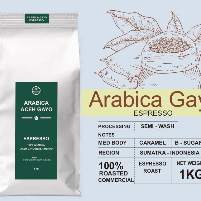 

Biji Kopi Arabica Aceh Gayo Roasted Commercial 1Kg - Espresso