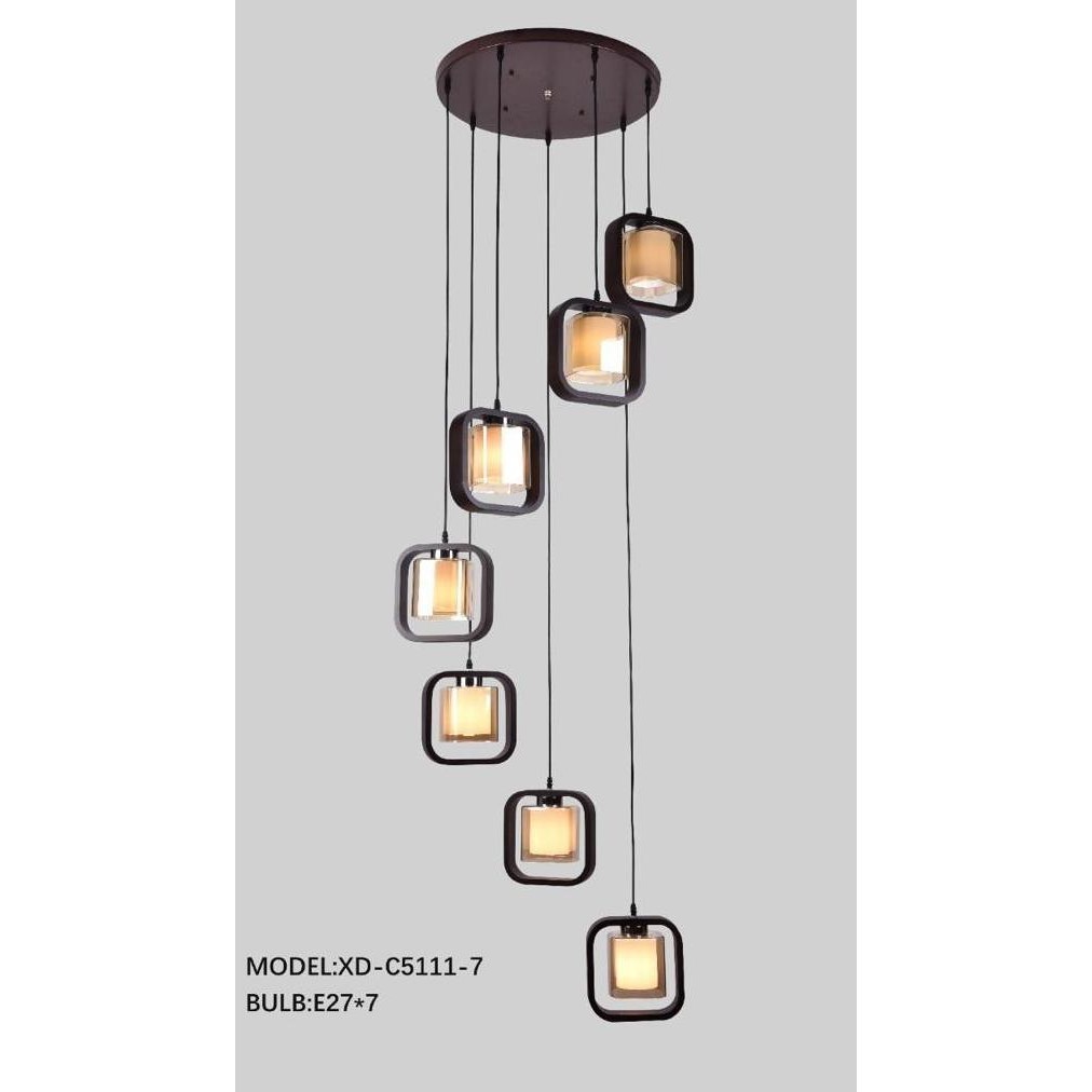 LAMPU GANTUNG HIAS VOID TANGGA MINIMALIS 7 LAMPU MEWAH ,