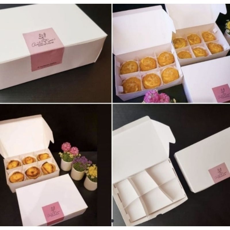 

10 pcs dus box putih kemasan eggtart 2 tingkat sekat 6 size 7.5 cm