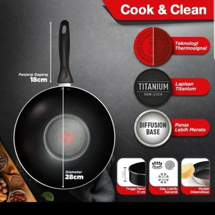 Tefal Cook & Clean Wokpan 28 Cm Asli. Wajan Penggorengan
