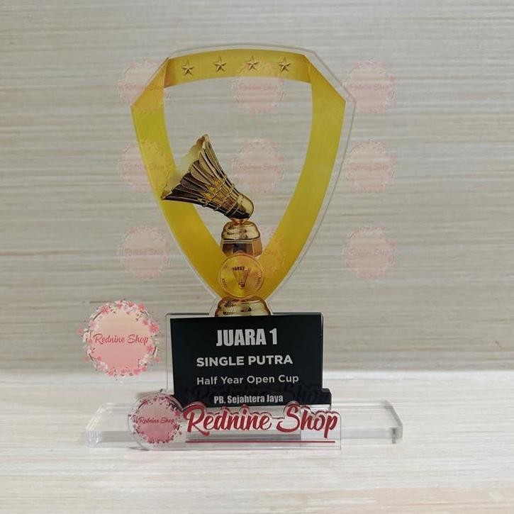 CR - Plakat Akrilik Custom Design free/Plakat Juara Badminton/Bulu Tangkis/Piala Lomba/Lomba badmint