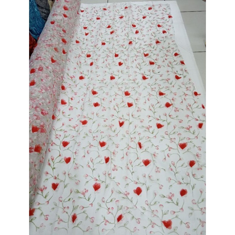 Bahan/Kain Organza motif Bunga 3D