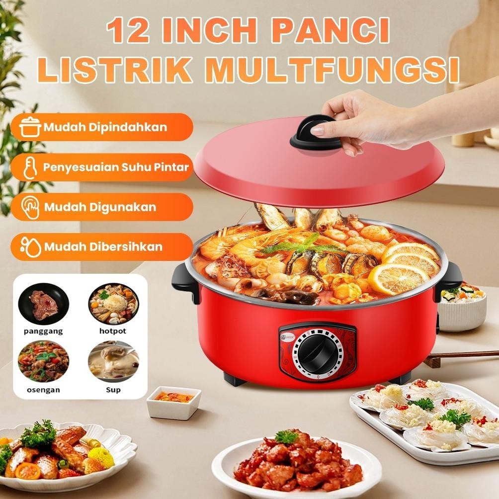 Panci Listrik Serbaguna Multifungsi/Panci Listrik Low Watt/Panci Elektrik/Wajan Listrik 12 inch Anti