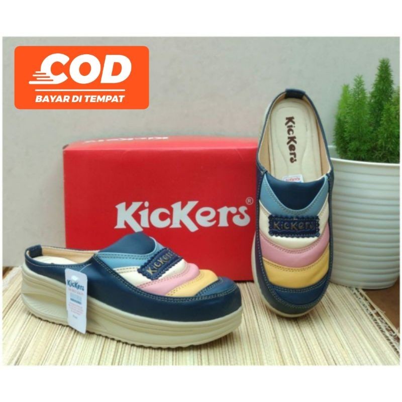 Sandal Karet Wanita // Sepatu sandal wedges kickers motif rainbow