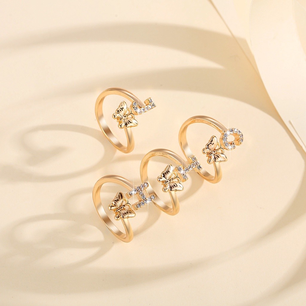 Y752 [COD]Cincin Huruf  Terbuka Adjustable Wanita Titanium Anti Karat Cincin Fashion Emas Korean Sty