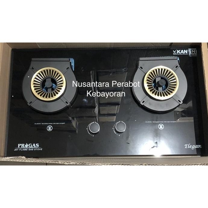 [Ready Stock] Progas Elegan Kompor Tanam Kaca 2 Tungku (Tungku Kaca Bisa Diangkat)