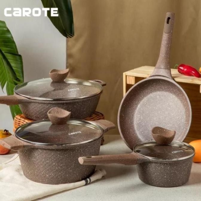 [New] Carote Set Terra Brown Saucepan Fry Pan Casserole Deep Fry Pan Paket