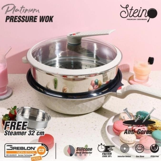 [Promo] Promo Stain Stein Cookware Platinum Pressure Wok Pan 32 Cm - Free