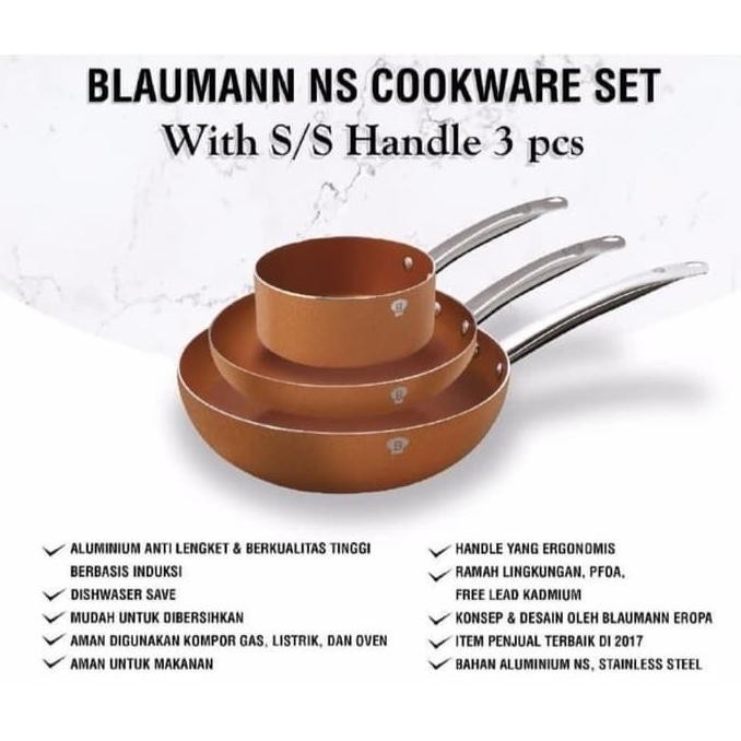 [Baru] Blaumann Ns Cookware Set With S/S Handle Pcs - Panci Masak Tanpa Tutup