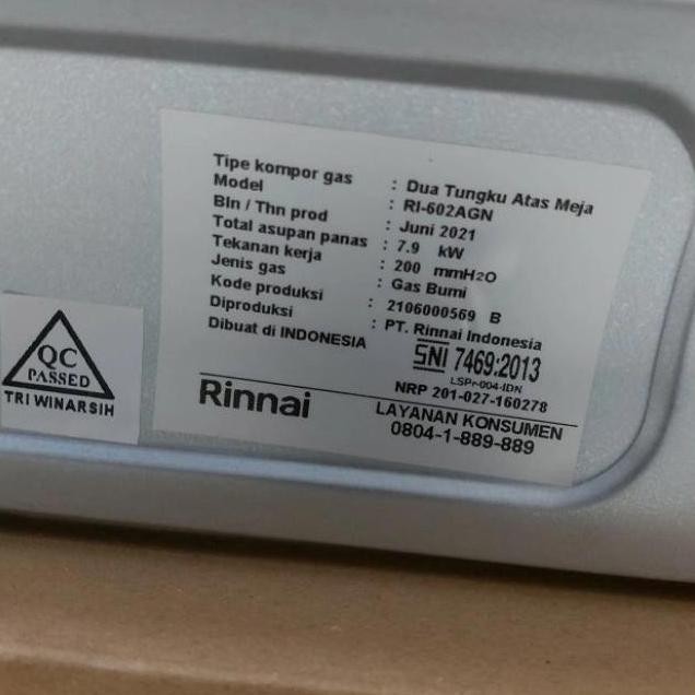 [Promo] Rinnai Kompor Gas Alam 2 Tungku Ri 602Agn