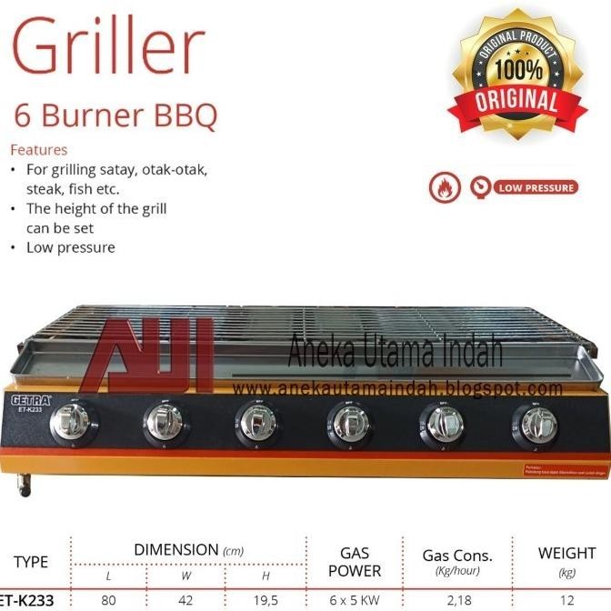 [New] Promo Kompor Panggang Sosis Gas Getra Et-K233 6 Tungku (Etk-233)