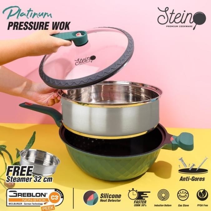 [Baru] Promo Stein Steincookware Platinum Wok Pressure Wok Cooker Presto 32