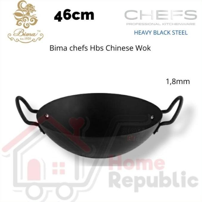 [Ready] Bima Chefs Heavy Black Steel Chinese Wok 46Cm Wajan 1.8Mm Bp1951346