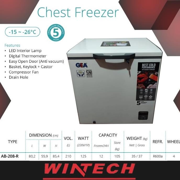 [Promo] Chest Freezer Gea Ab-208-R / Gea Ab208 Box Pembeku 210 Liter