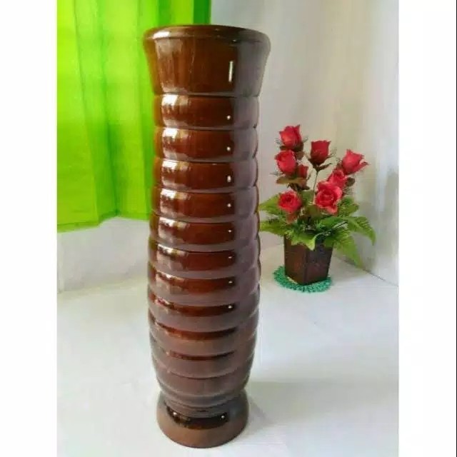 Gra Vas Guci Bunga Vas Vase Bunga Motif Ulir 60Cm Asli Kayu Jati