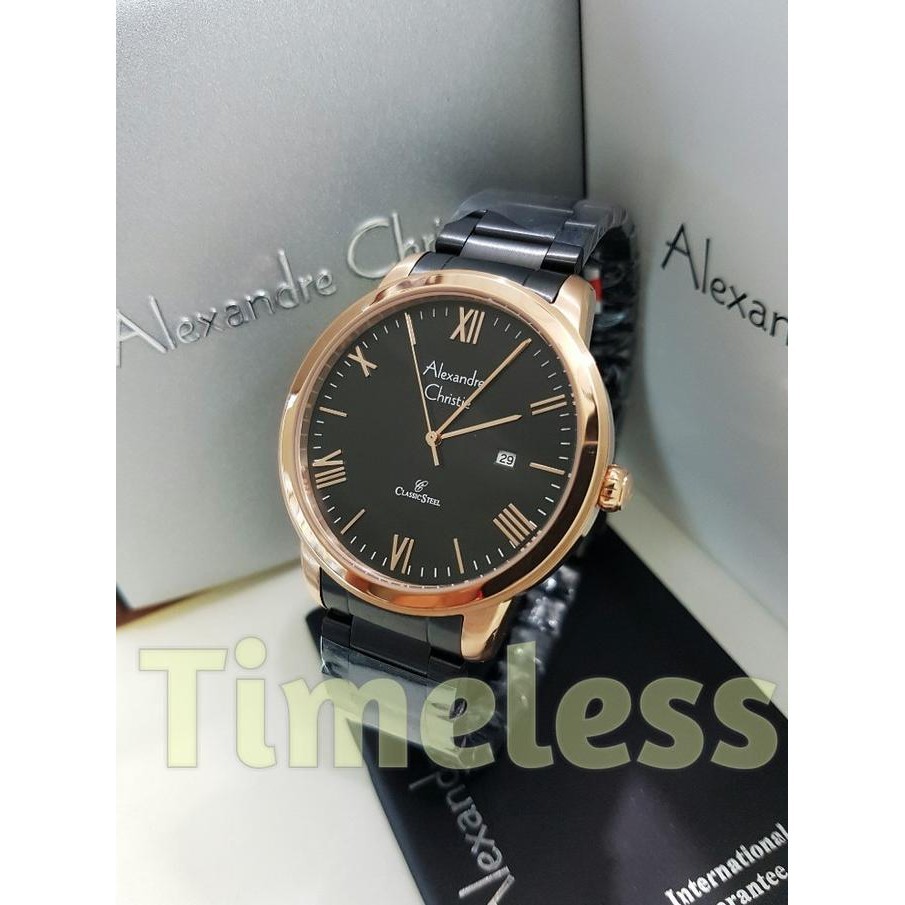 [Ready Stock] Jam Tangan Pria Alexandre Christie Ac 8567 Md Black Rosegold
