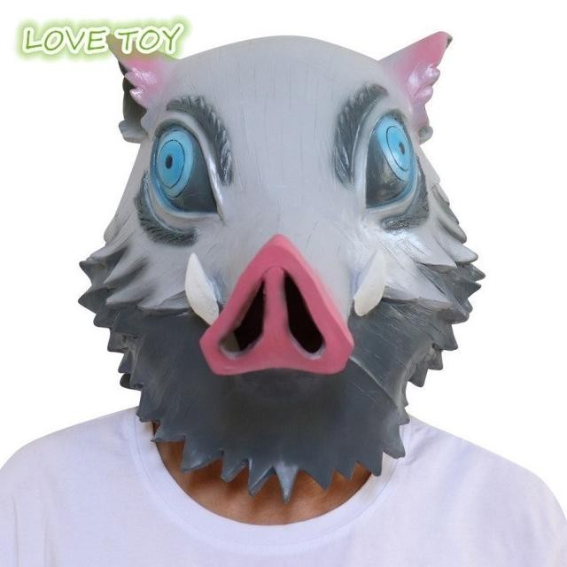 Properti Cosplay/ Topeng Babi Hashibira Inosuke Pig Bahan Latex Untuk Kostum Halloween