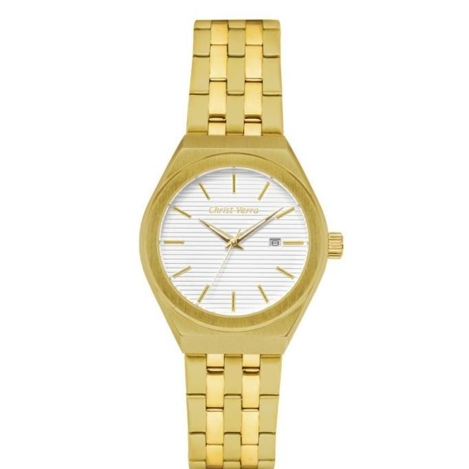 [Garansi] Jam Tangan Pria Christ Verra Cv 10793G-12 Wht-Gold