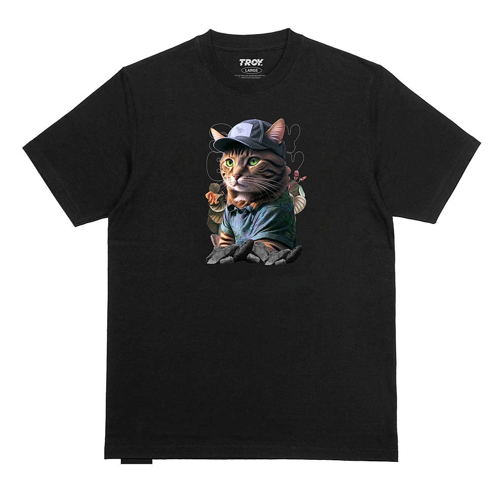 Troy Company Tshirt Black Cute Cat - Kaos Pria Lengan Pendek Hitam MT 2411