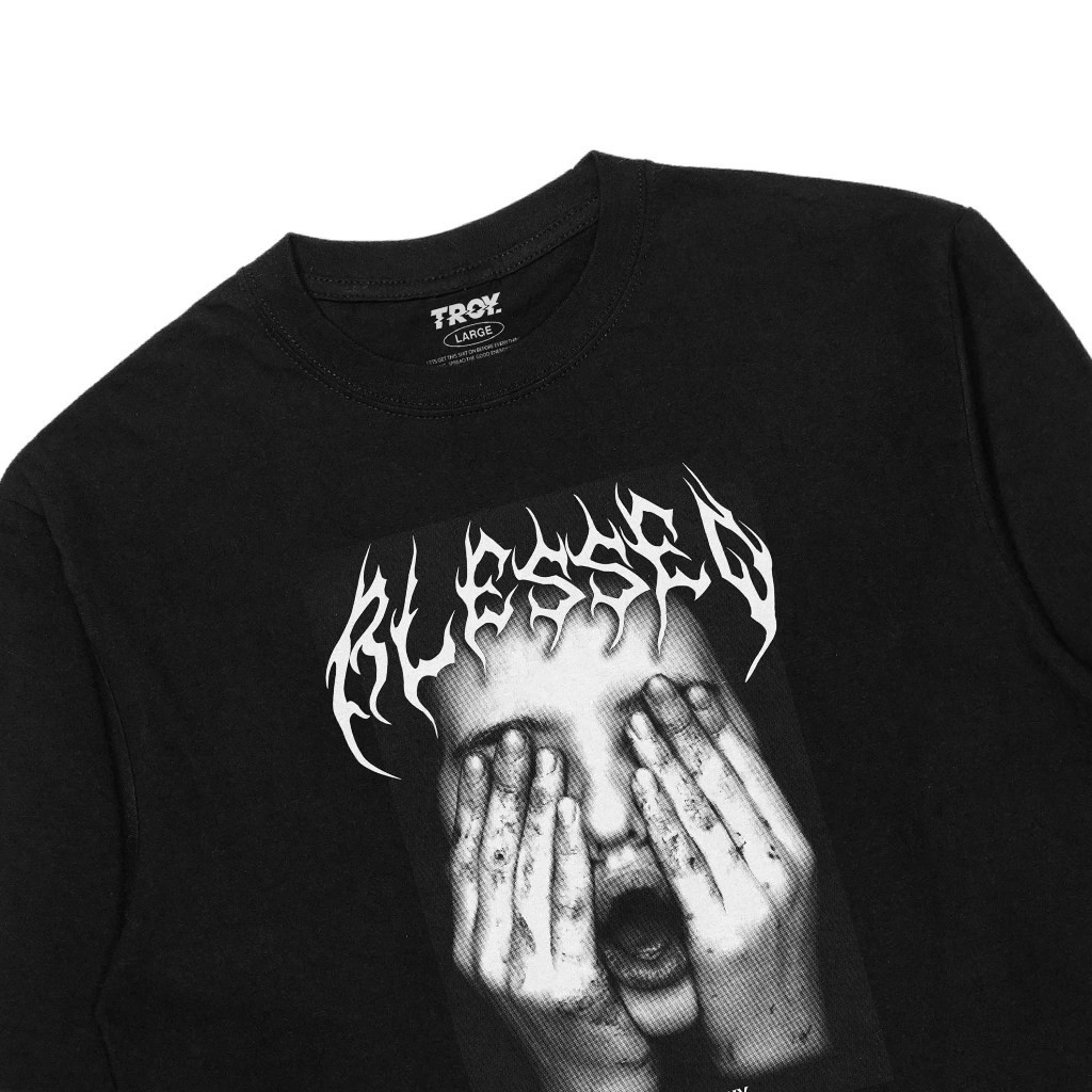 Troy Company Double Layer Longsleeve T-shirt Hitam Putih Bleesed Depression DS 2446