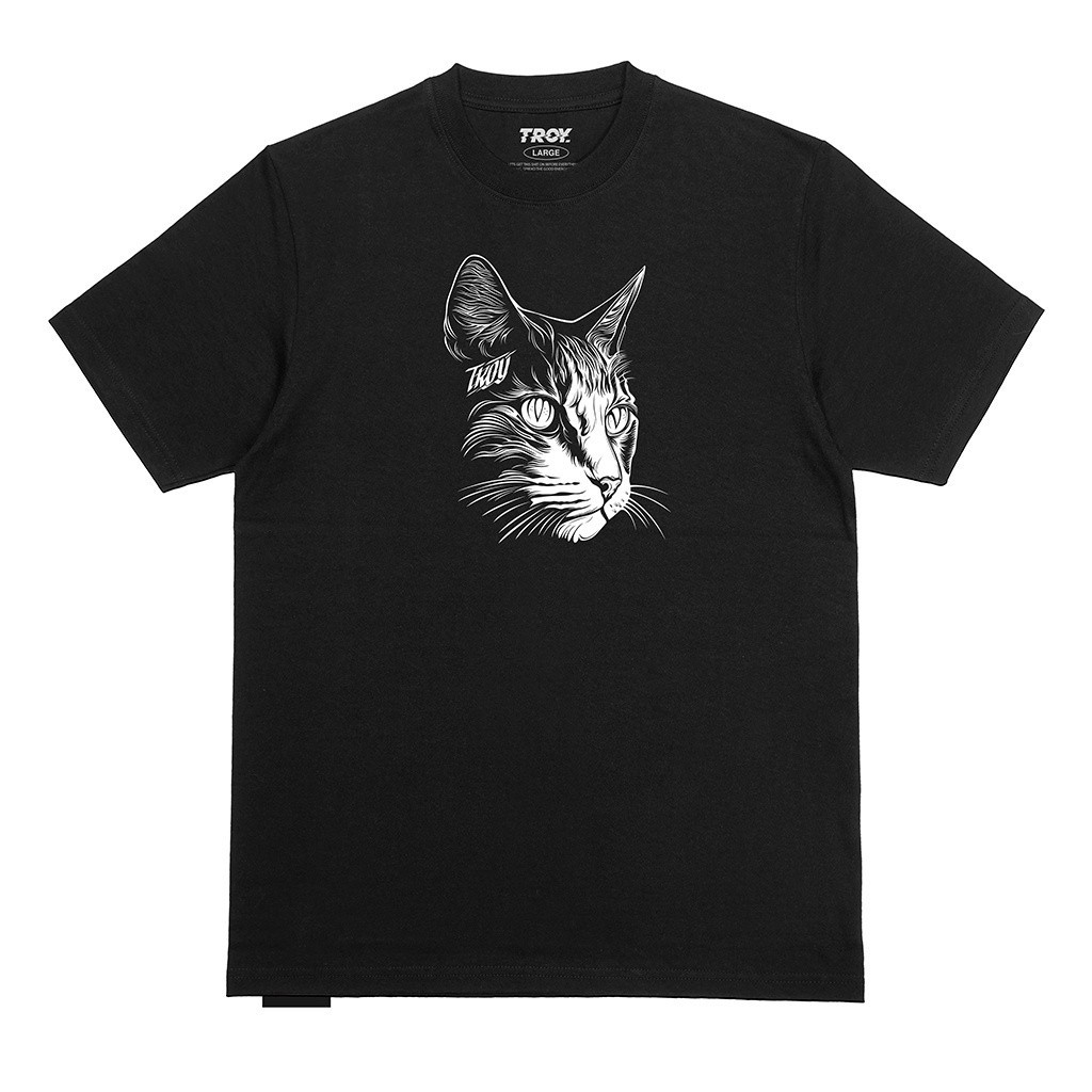 Troy Company Tshirt Black Cat Head Side - Kaos Pria Lengan Pendek Hitam MT 2377