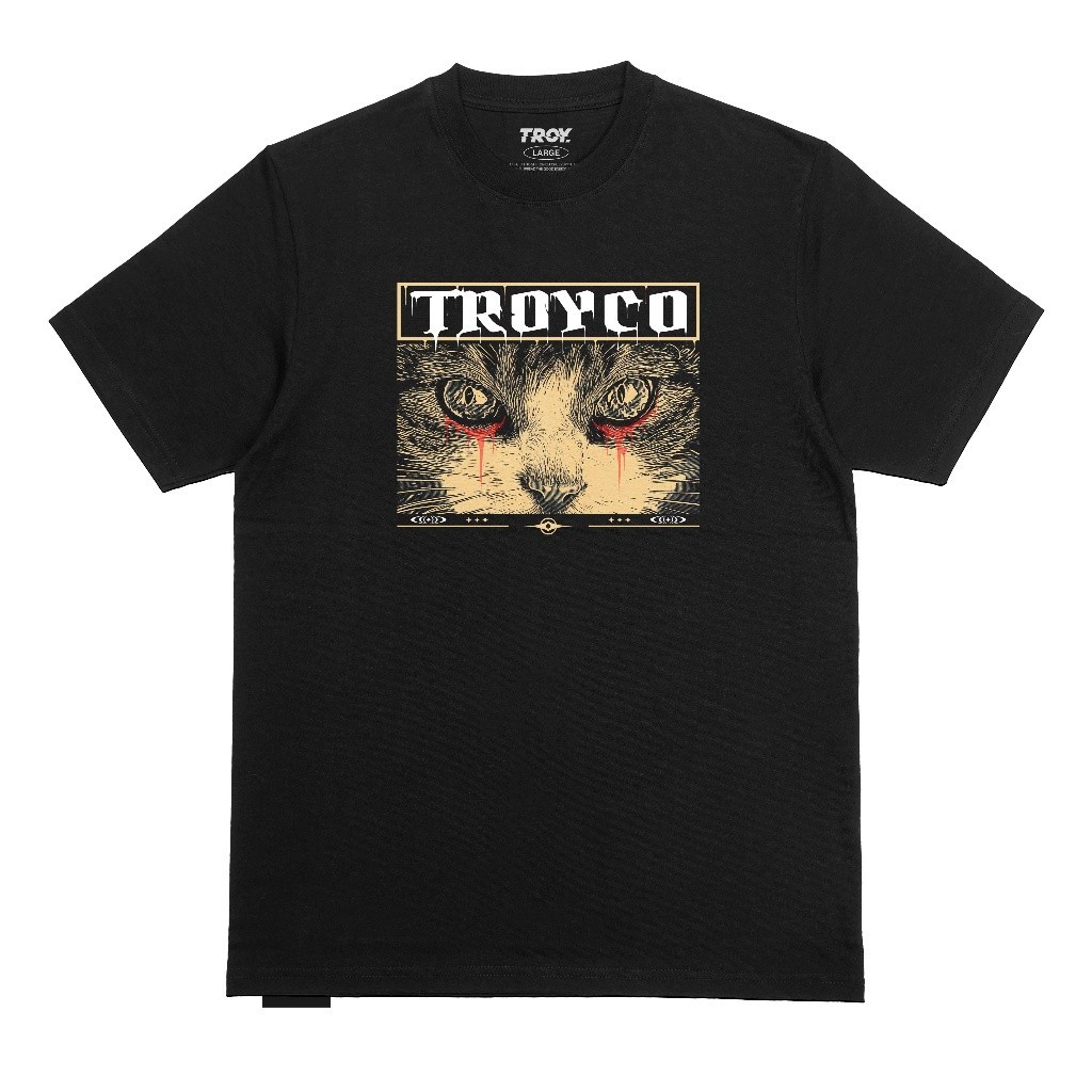 Troy Company Tshirt Black Blood Cry Cat - Kaos Pria Lengan Pendek Hitam MT 2313