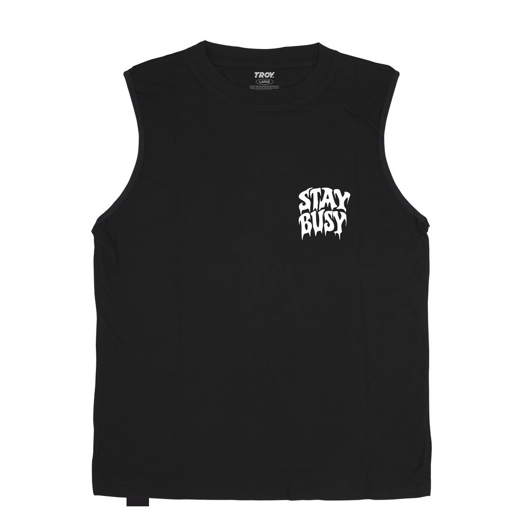 Troy Company Tshirt Singlet Black Stay Busy Flat - Kaos Pria Tanpa Lengan Hitam TS 2223