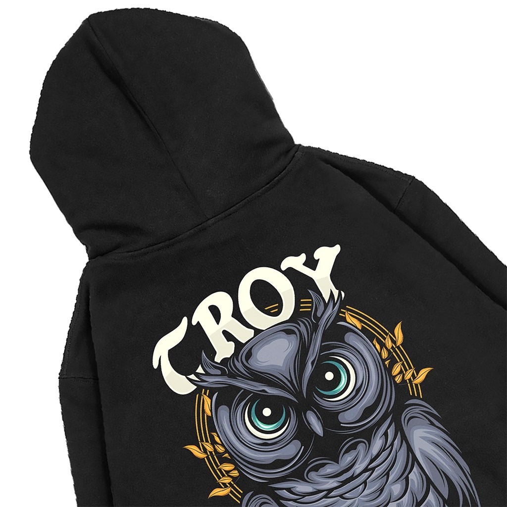 Troy Company Hoodie Pullover Black Bubo Little Owl - Sweater Hoodie Pria Hitam KH 2362