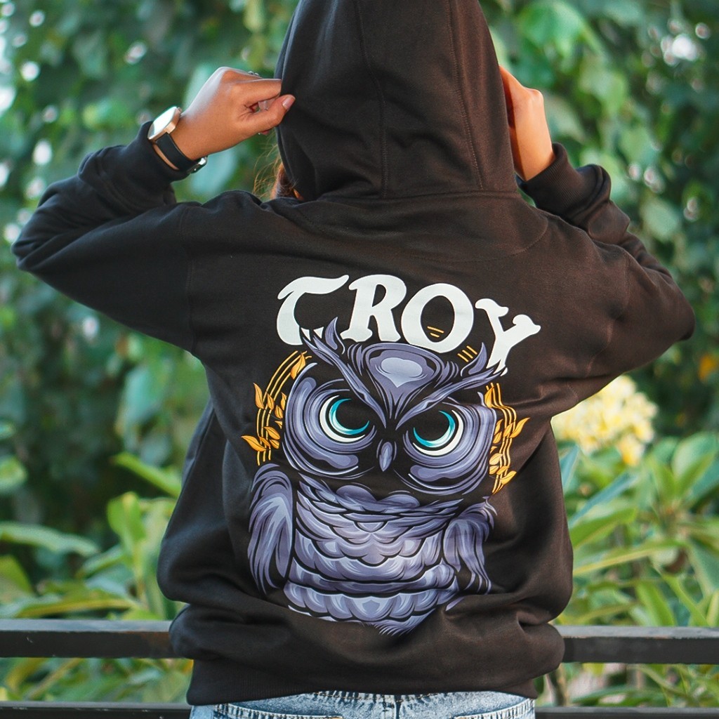 Troy Company Hoodie Pullover Black Bubo Little Owl - Sweater Hoodie Pria Hitam KH 2362
