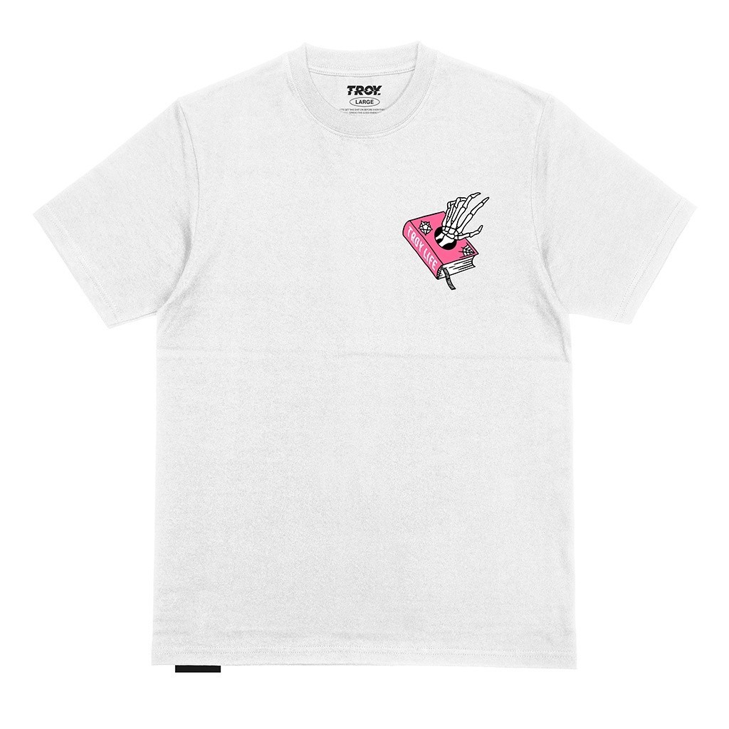 Troy Company Tshirt White Pink Witch Book - Kaos Pria Lengan Pendek Putih MT 2341