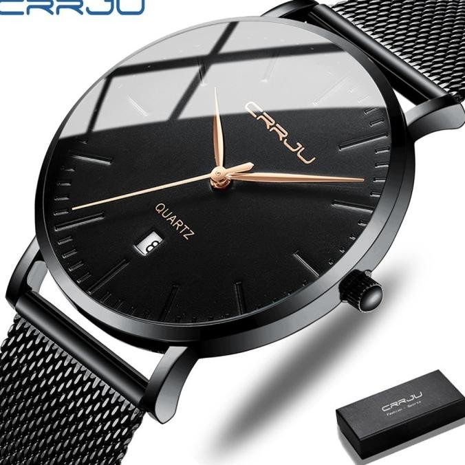 Jam Tangan Olahraga Pria Crrju Atas Mewah Ultra-Tipis Kasual Kalender