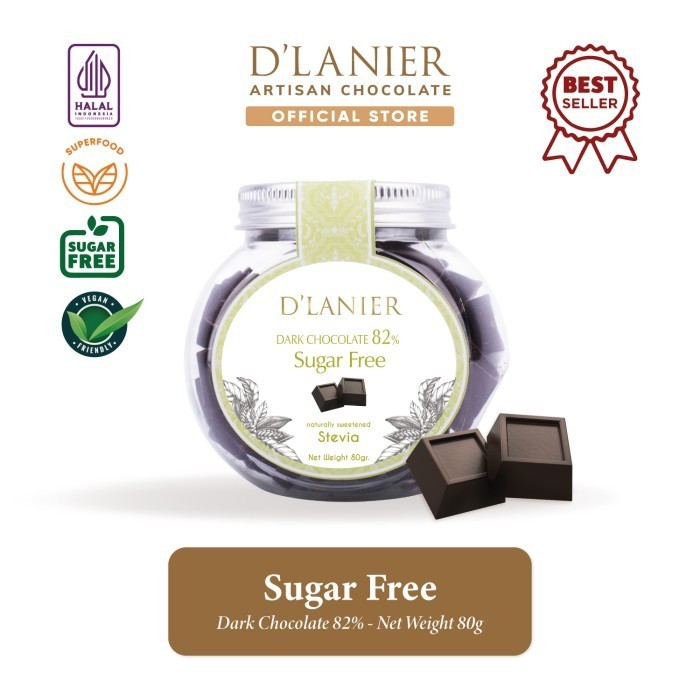 

Ready D'Lanier Dark Chocolate 82% with sweetened from Stevia (80gr)