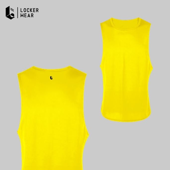 Kaos Singlet Tanktop Sleeveless Dry Fit Baju Olahraga Fitness Gym Pria - Kuning,L