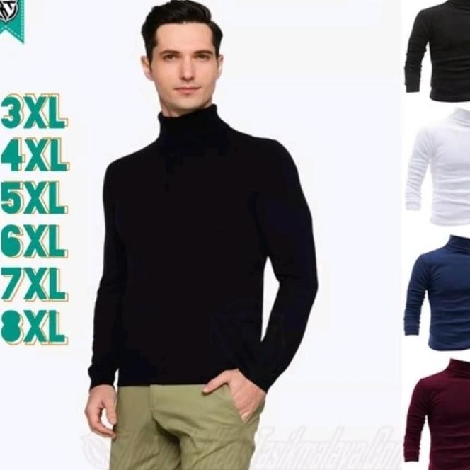 Viral 3Xl-8Xl Kaos Pria Kerah Tinggi Panjang Turtle Neck Daleman Jumbo