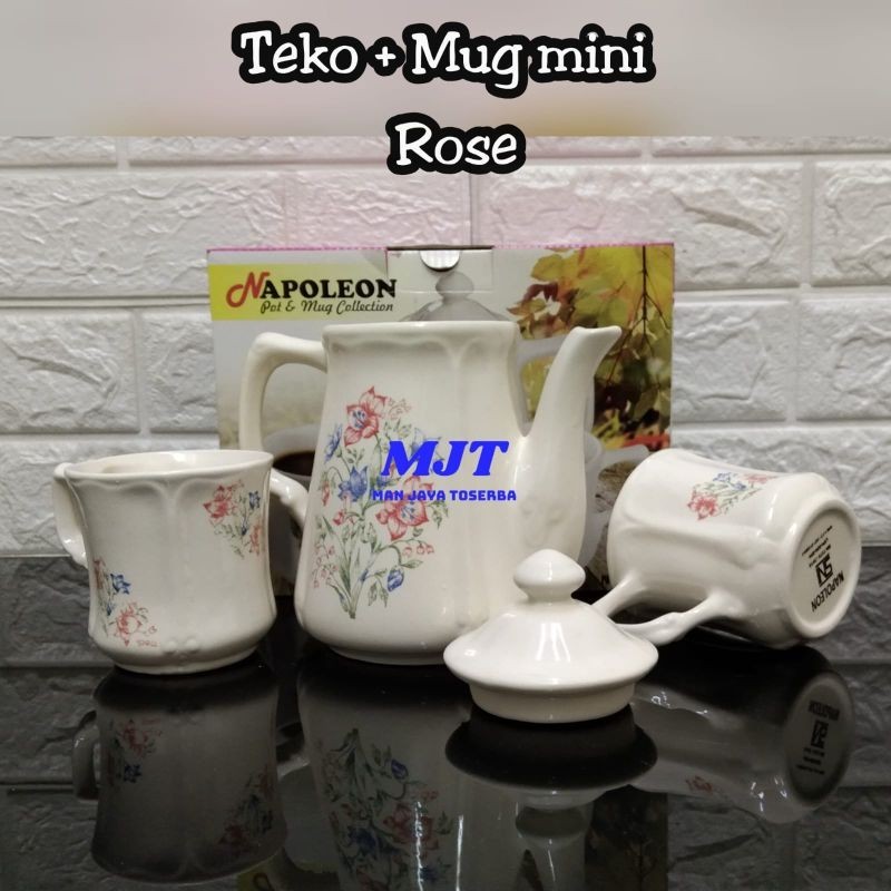 Teko set Keramik Kanset Mini motif Rose Napoleon